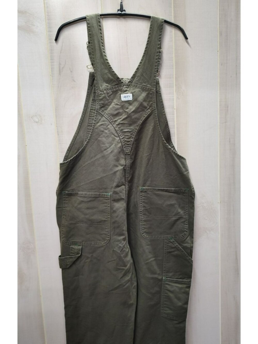 Liberty Green Bib Overalls Womens Large Carpenter Utility Regular Fit Hemmed 26" - Picture 7 of 12